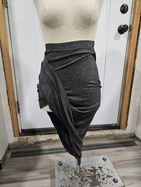 Draped Dark Gray Asymmetrical Women's Skirt